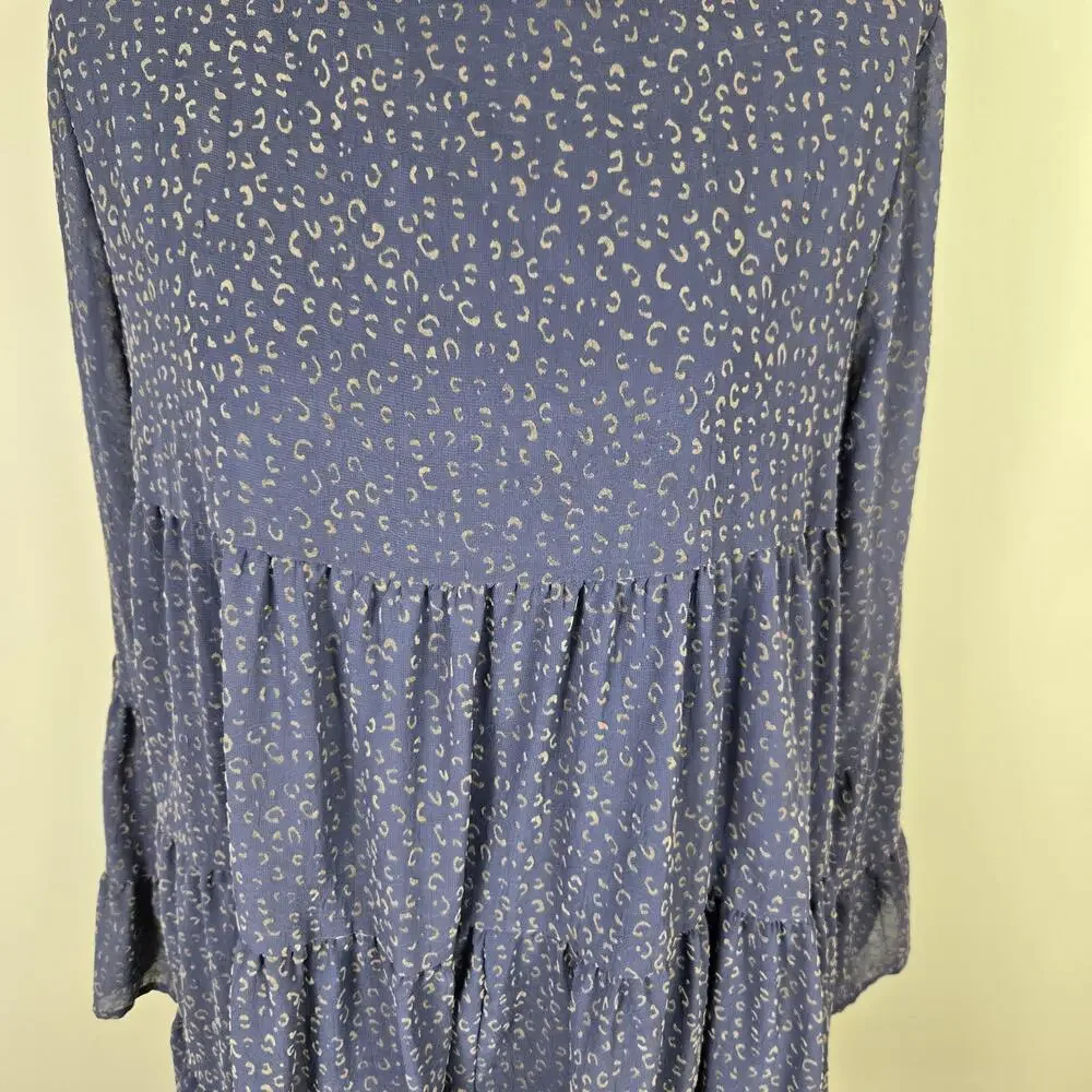 Altar'd State Dress Womens Large Blue Animal Print Bell Sleeve Tiered Trapeze